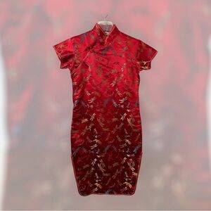 Elegant Red Golden Dragon Dress